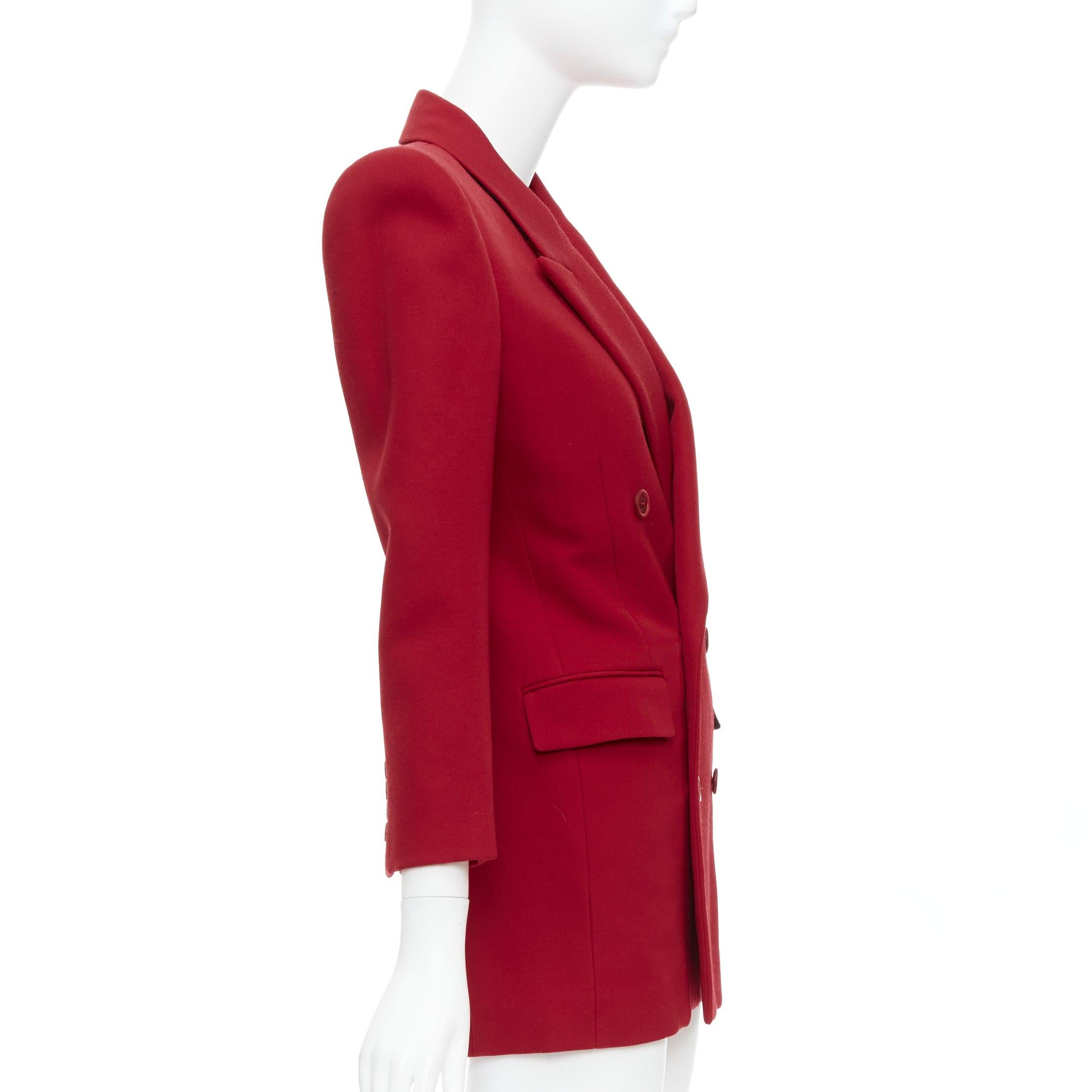 SAINT LAURENT 2022 Runway veste blazer à épaulettes en laine rouge FR34 XS en vente 1