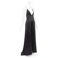 SAINT LAURENT 2022 Runway silk plunge neck dipped back high slit slip gown FR40