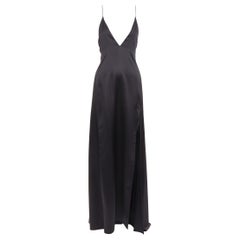 SAINT LAURENT 2022 Runway silk plunge neck dipped back high slit slip gown FR40