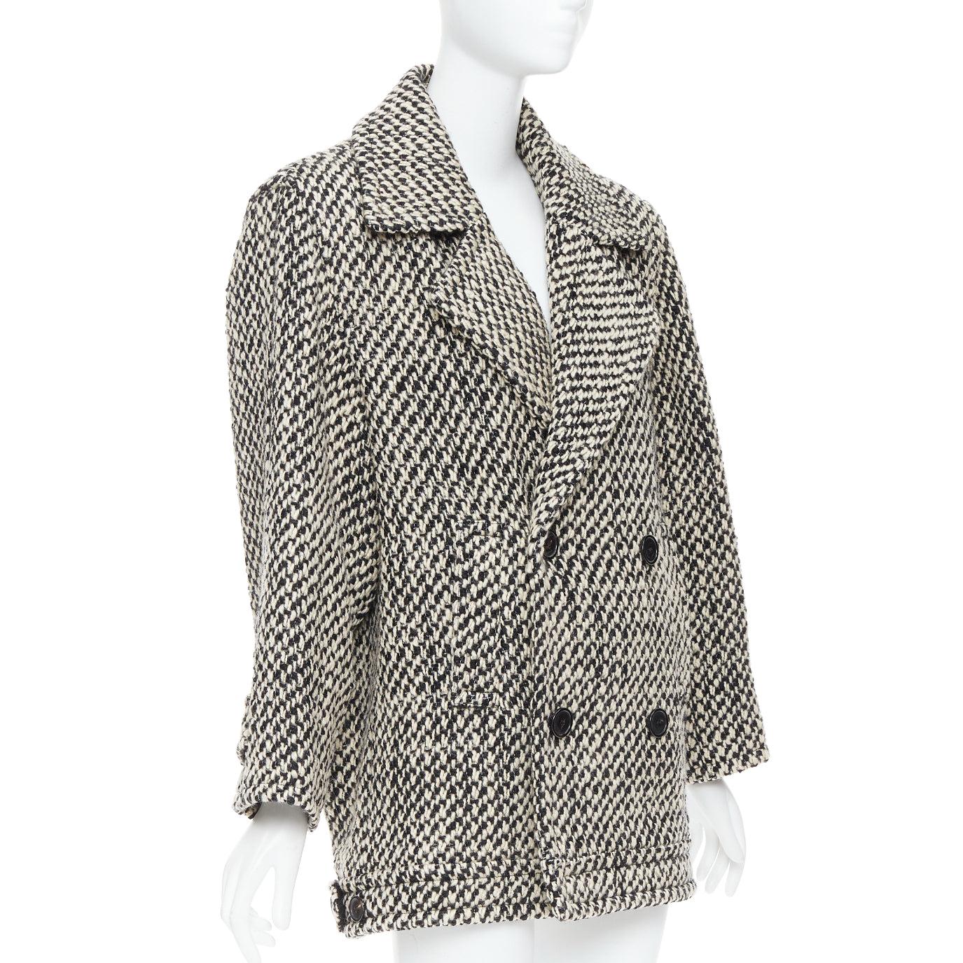 Grigio SAINT LAURENT 2022 Cappotto oversize in tweed bouclè con spalla in tinta unita FR42 XL in vendita