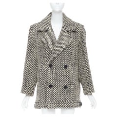 SAINT LAURENT 2022 Runway tweed boucle power shoulder oversized coat FR42 XL
