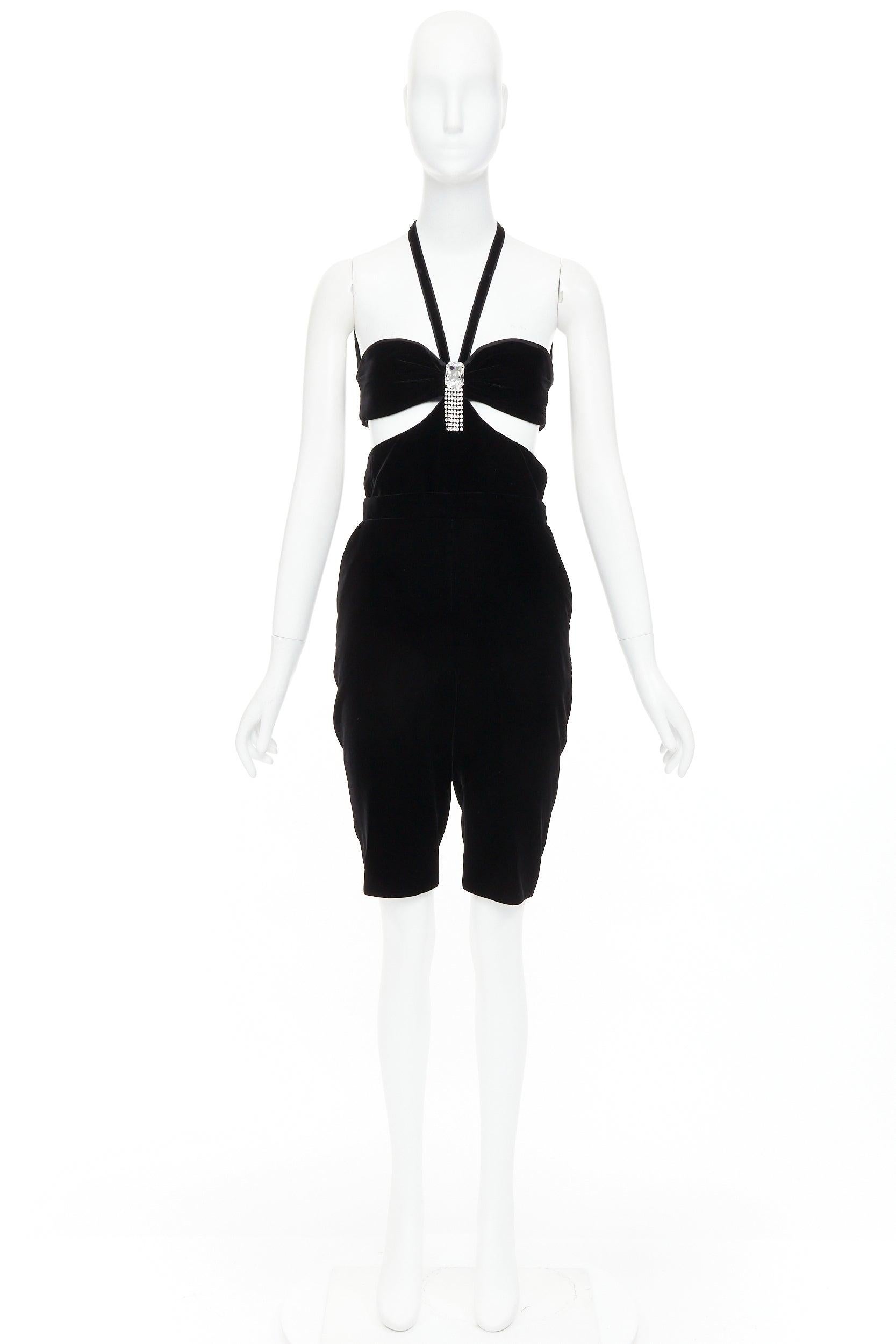 Saint Laurent 2022 Runway velours cristal broche découpe grenouillère playsuit FR36 S en vente 6
