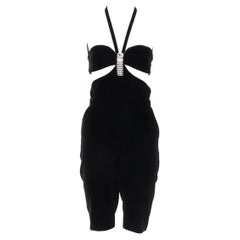 SAINT LAURENT 2022 Runway velvet crystal brooch cut out romper playsuit FR36 S