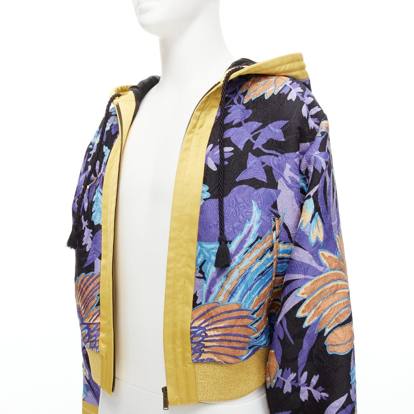 Gray SAINT LAURENT 2022 Teddy purple floral jacquard kimono hooded jacket FR44 XS