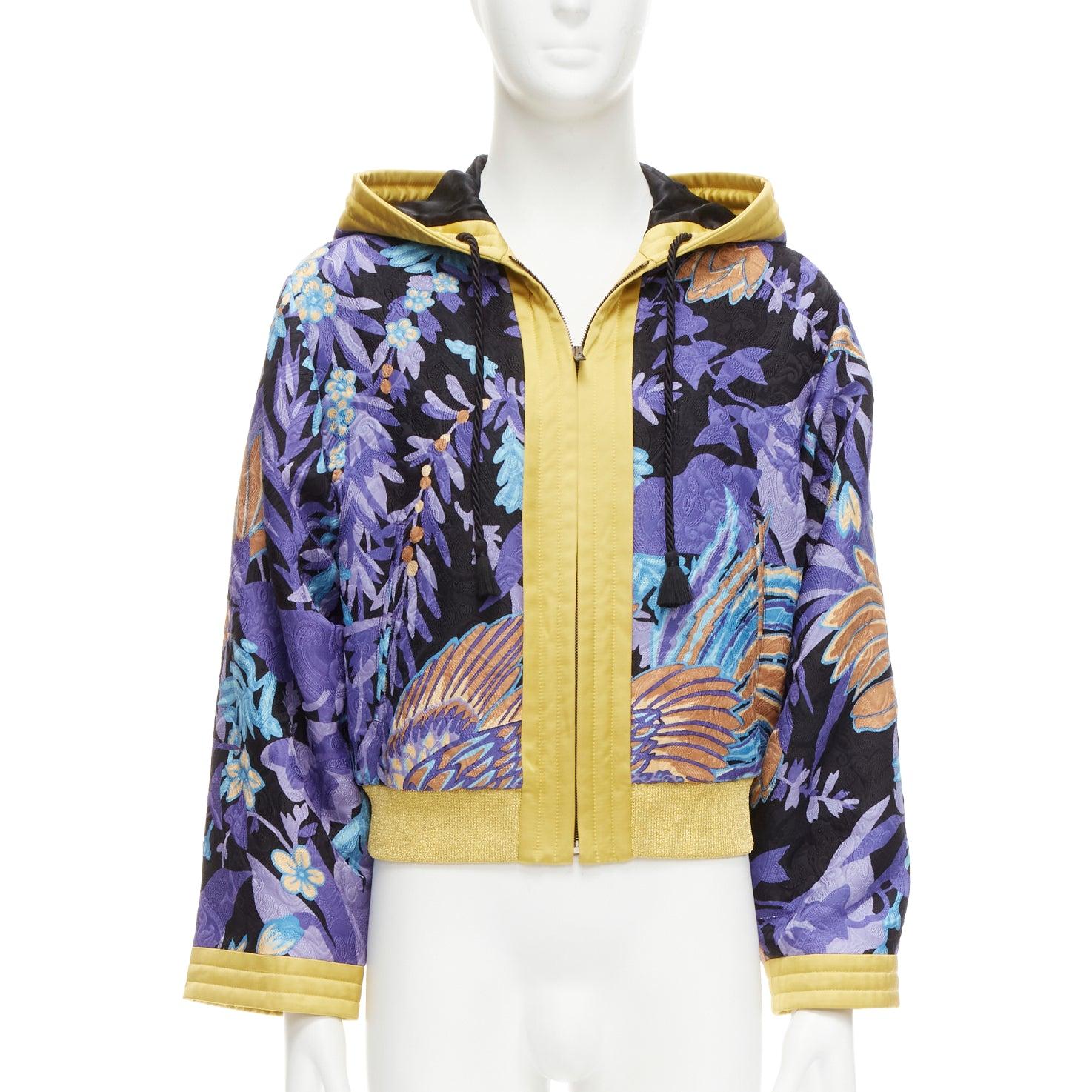 Men's SAINT LAURENT 2022 Teddy purple floral jacquard kimono hooded jacket FR44 XS For Sale