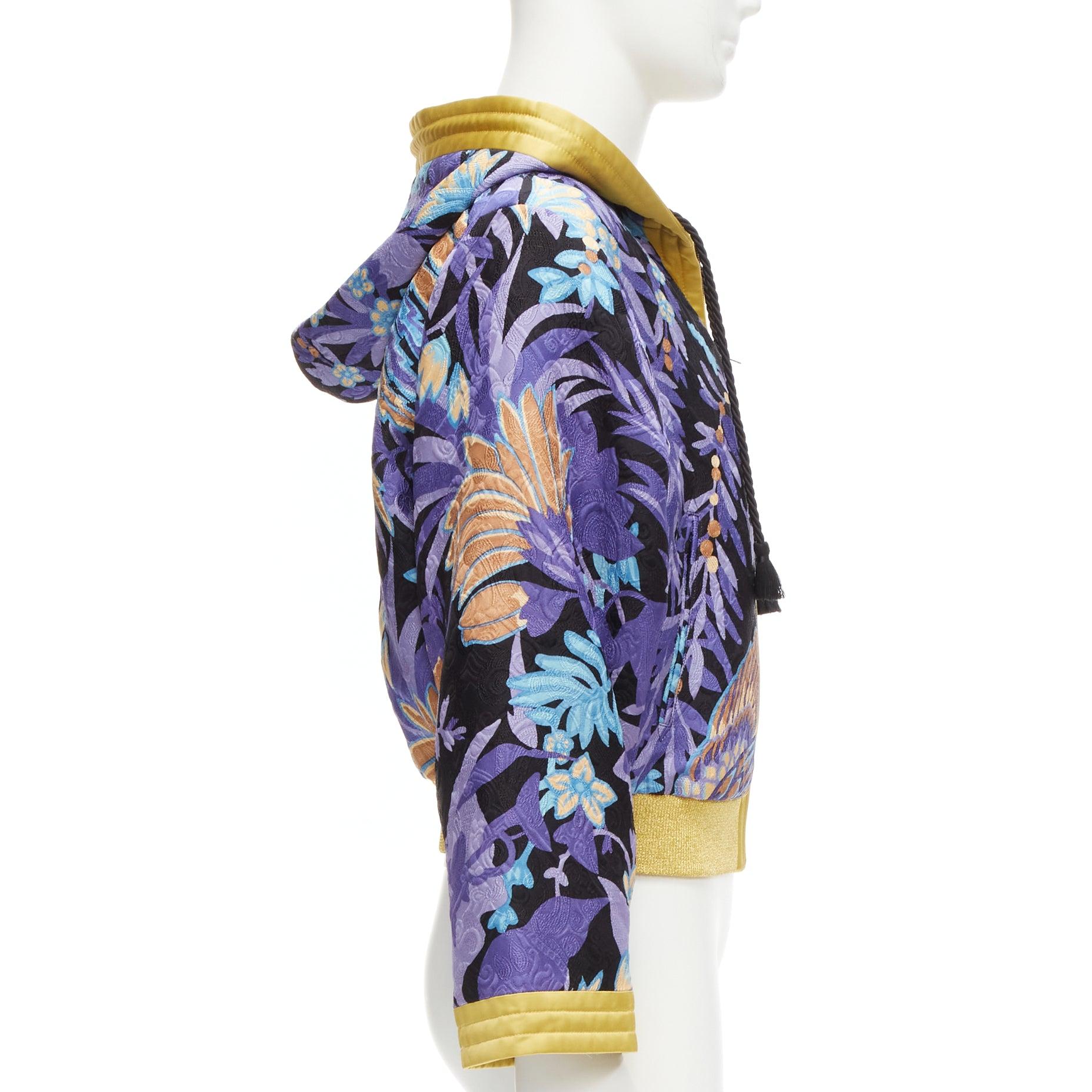 SAINT LAURENT 2022 Teddy purple floral jacquard kimono hooded jacket FR44 XS For Sale 2