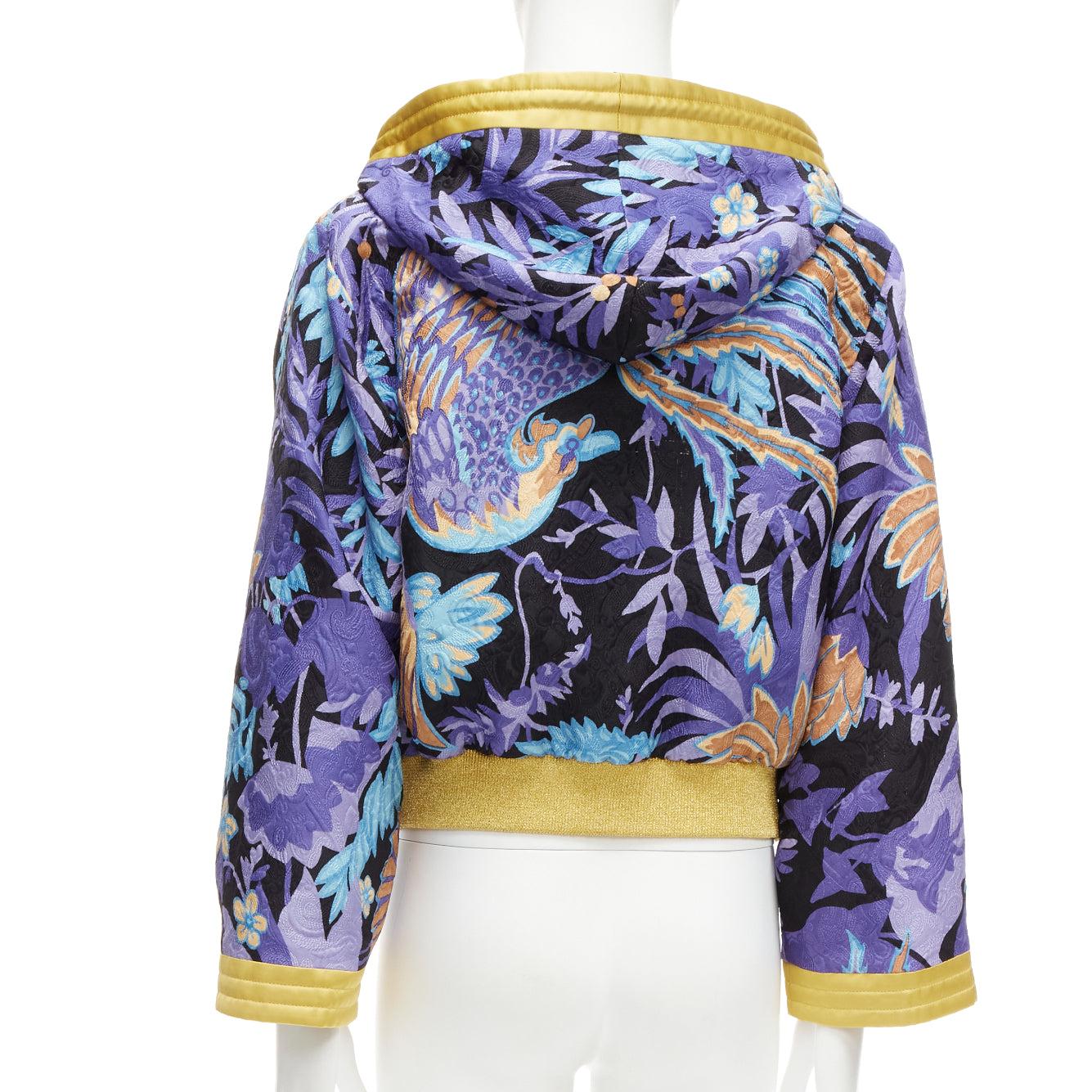 SAINT LAURENT 2022 Teddy purple floral jacquard kimono hooded jacket FR44 XS For Sale 3