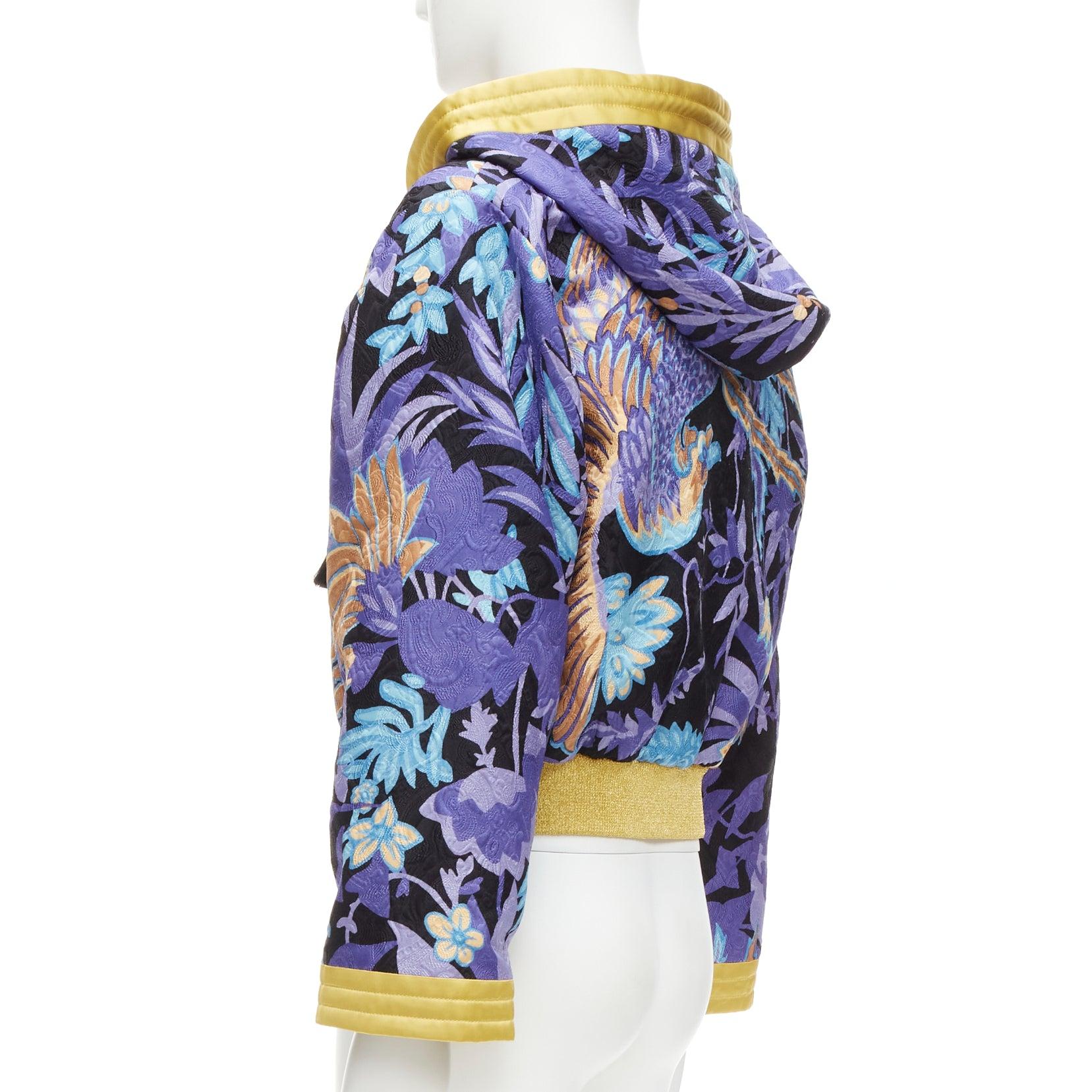 SAINT LAURENT 2022 Teddy purple floral jacquard kimono hooded jacket FR44 XS For Sale 4