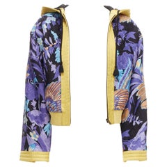 SAINT LAURENT 2022 Teddy purple floral jacquard kimono hooded jacket FR44 XS
