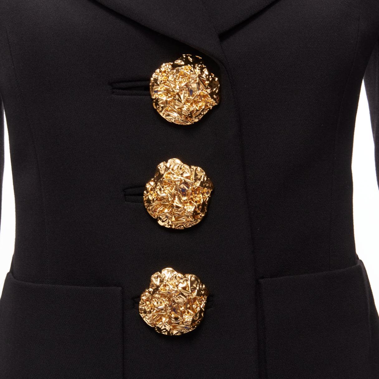 SAINT LAURENT 2022 black wool gold big floral buttons 80s power shoulder blazer FR34 XS
Reference: AAWC/A00517
Brand: Saint Laurent
Designer: Anthony Vaccarello
Collection: 2022
Material: Wool
Color: Black, Gold
Pattern: Solid
Closure: