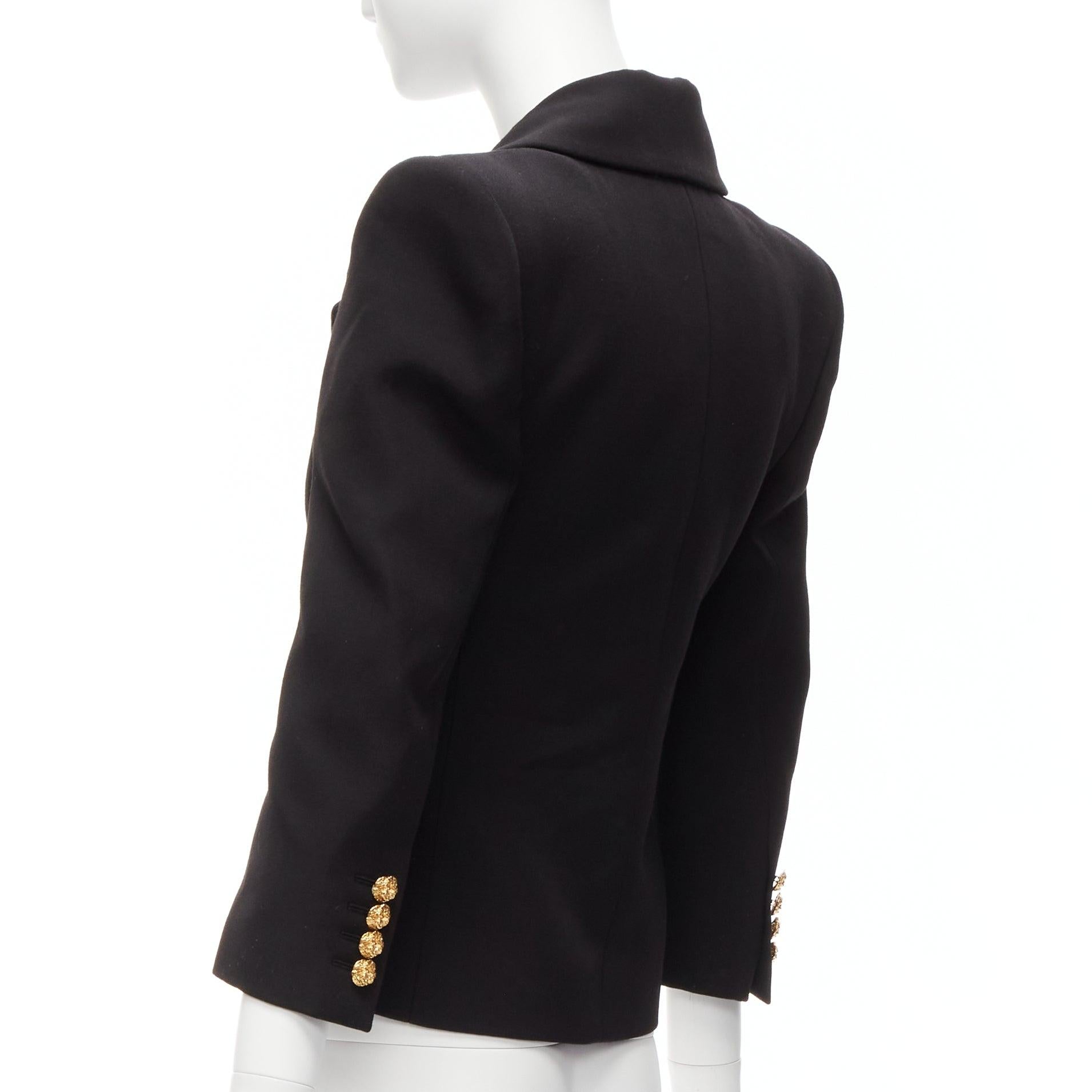 SAINT LAURENT 2022 wool gold big floral buttons 80s power shoulder blazer FR34 For Sale 3