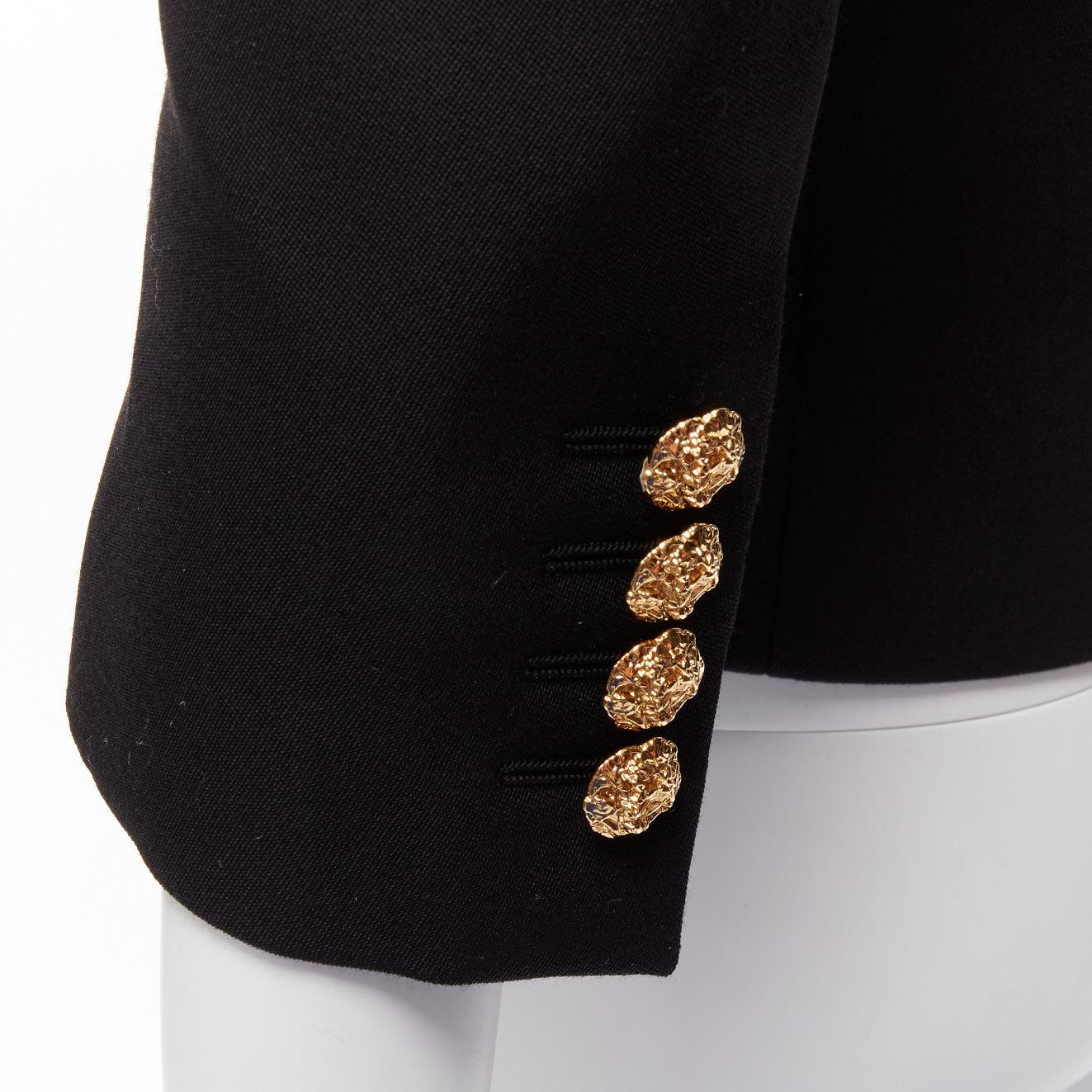 SAINT LAURENT 2022 wool gold big floral buttons 80s power shoulder blazer FR34 For Sale 4