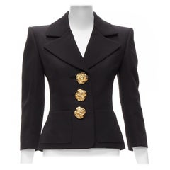 SAINT LAURENT 2022 wool gold big floral buttons 80s power shoulder blazer FR34