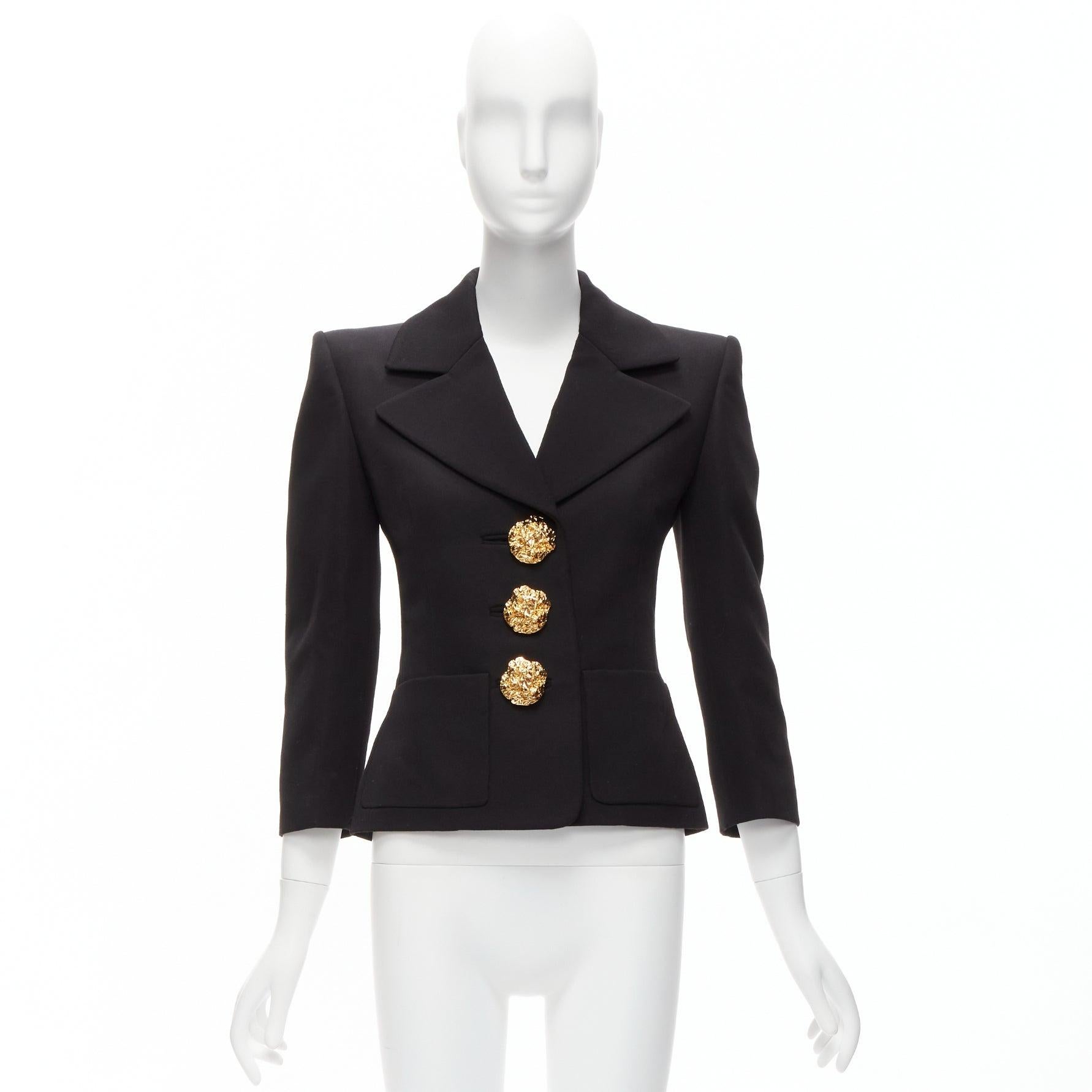 SAINT LAURENT 2022 wool gold floral buttons 80s power shoulder blazer FR34 XS 7