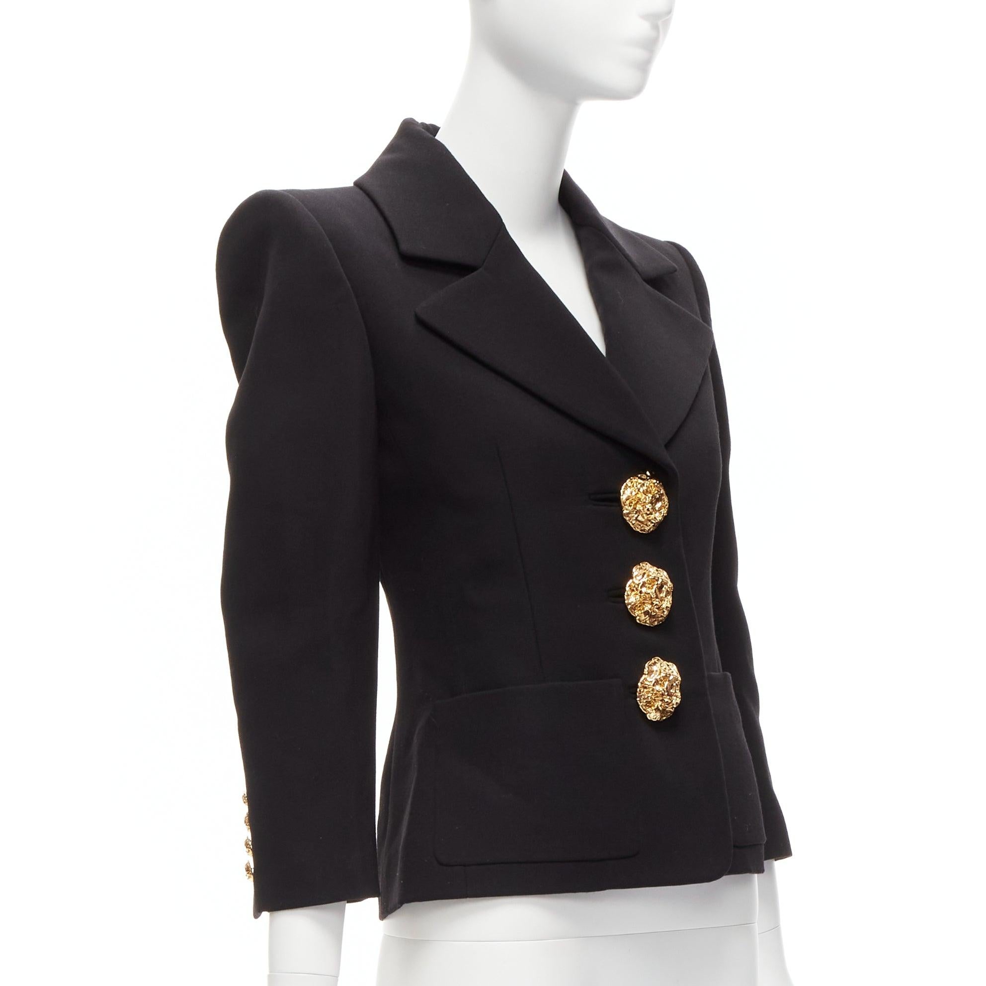 SAINT LAURENT 2022 wool gold floral buttons 80s power shoulder blazer FR34 XS 1