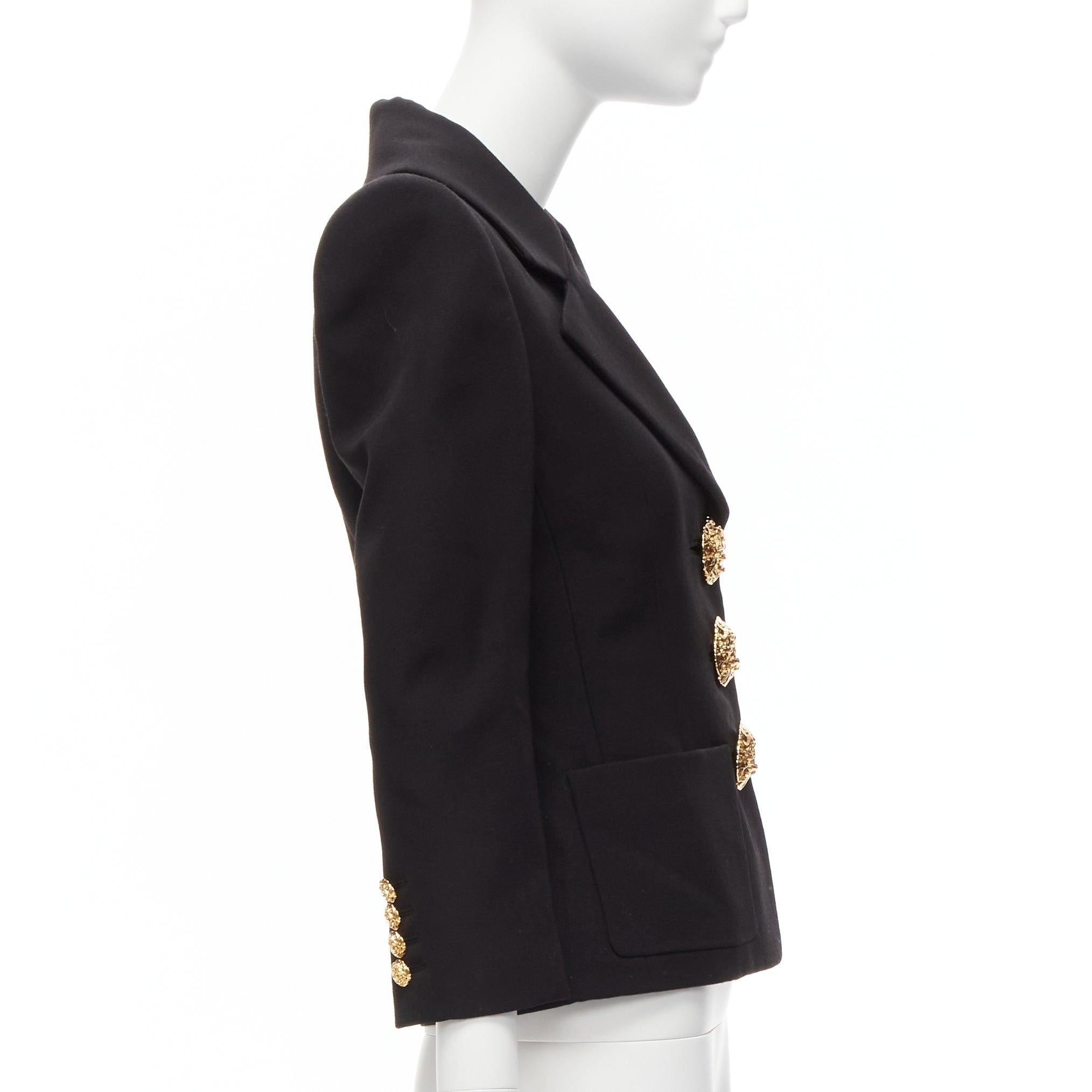 SAINT LAURENT 2022 wool gold floral buttons 80s power shoulder blazer FR34 XS 2