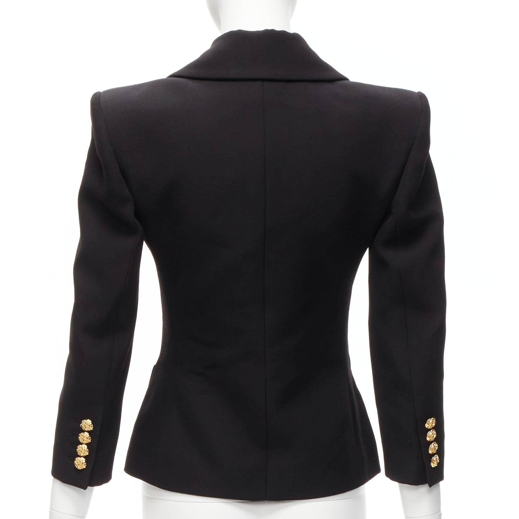 SAINT LAURENT 2022 wool gold floral buttons 80s power shoulder blazer FR34 XS 3