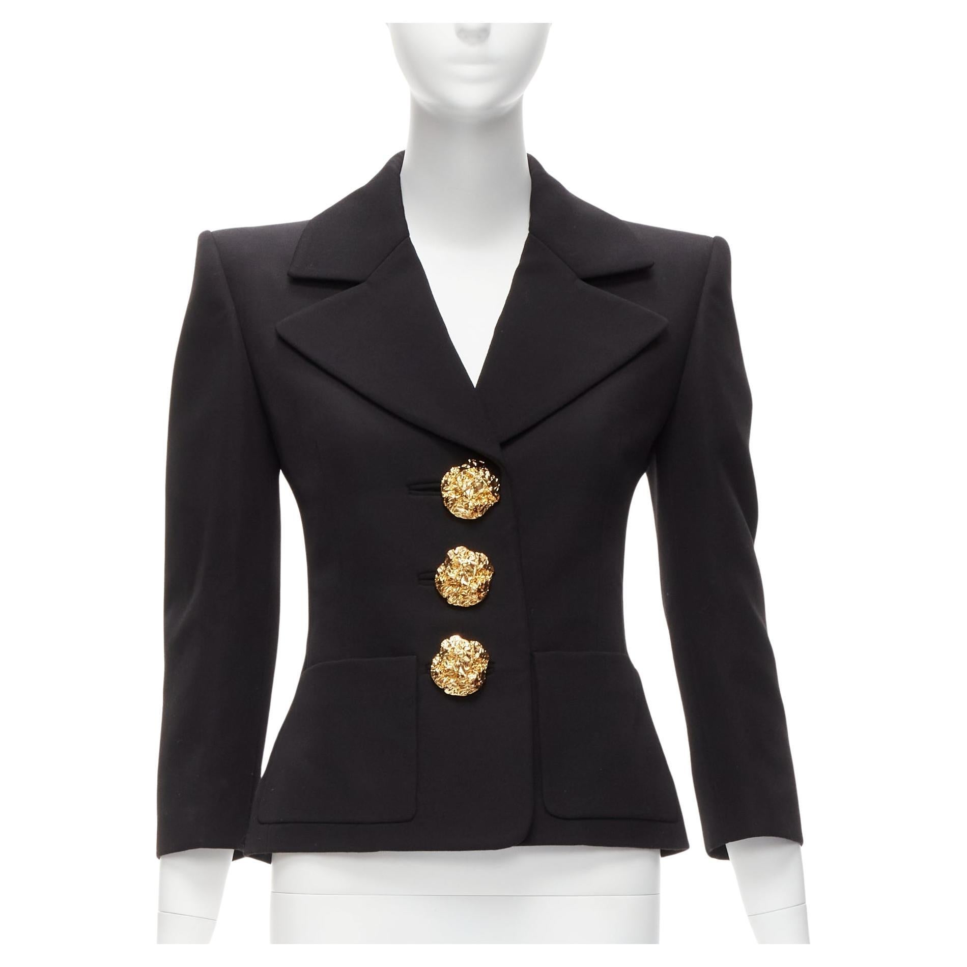 Louis Vuitton Black / Yellow Floral Buttoned Silk Trim Blazer Wool