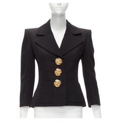 SAINT LAURENT 2022 wool gold floral buttons 80s power shoulder blazer FR34 XS