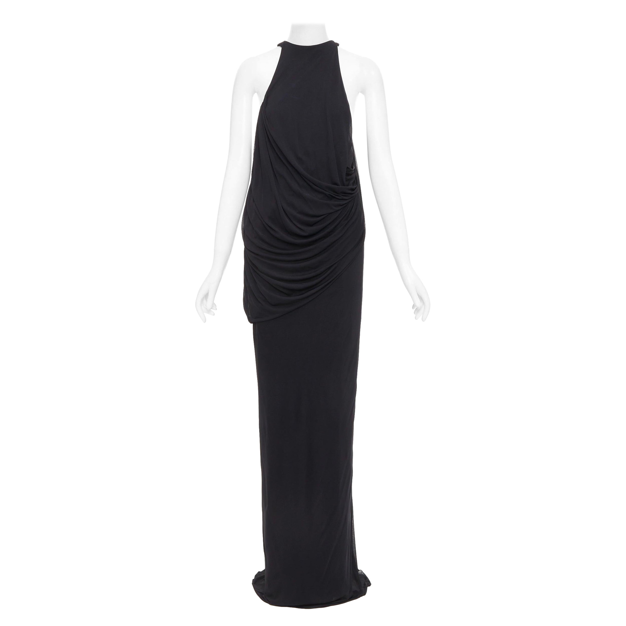 SAINT LAURENT 2023 black halter goddess grecian draped gown dress FR38 M