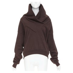 SAINT LAURENT 2023 brown cotton fleece overlapping cowl neck pullover L