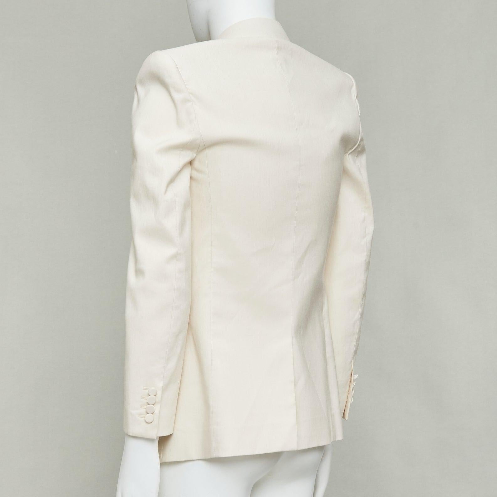 SAINT LAURENT 2023 cream multi silk blend satin lapel tuxedo blazer IT44 XS Gris en venta