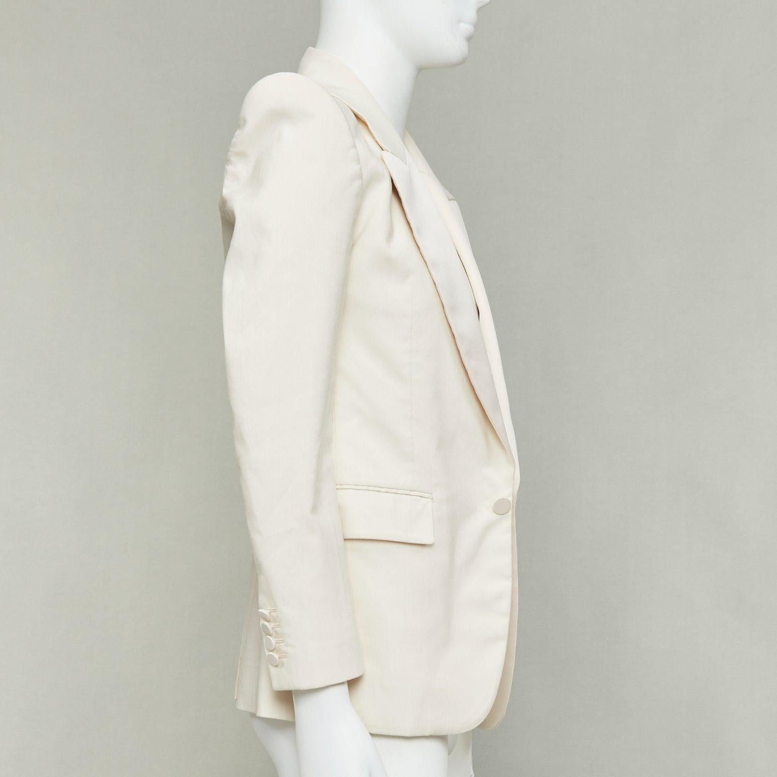 De los hombres SAINT LAURENT 2023 cream multi silk blend satin lapel tuxedo blazer IT44 XS en venta
