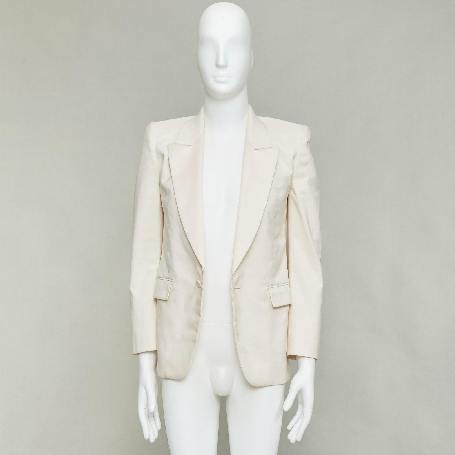 SAINT LAURENT 2023 cream multi silk blend satin lapel tuxedo blazer IT44 XS en venta 1