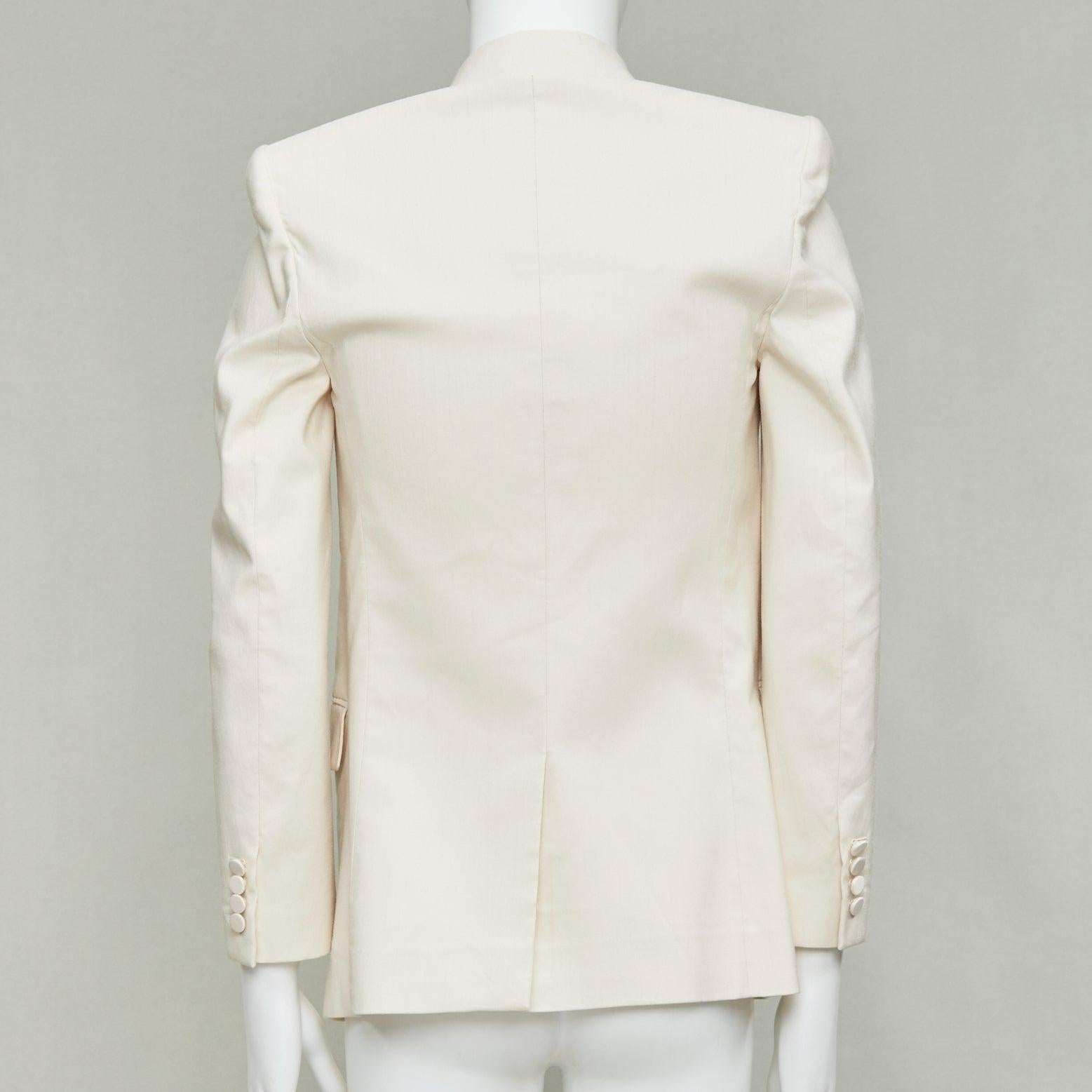 SAINT LAURENT 2023 cream multi silk blend satin lapel tuxedo blazer IT44 XS en venta 2