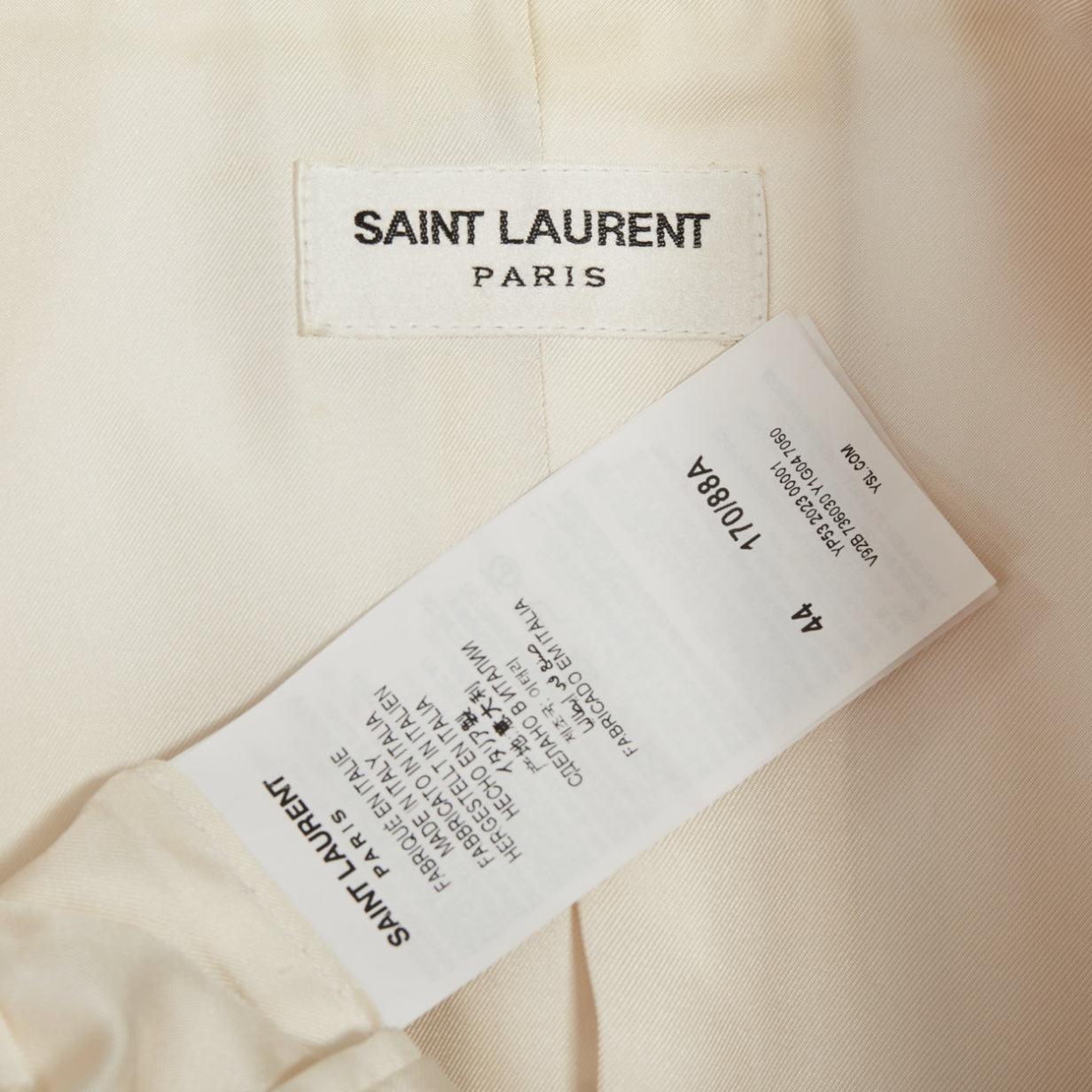 SAINT LAURENT 2023 cream multi silk blend satin lapel tuxedo blazer IT44 XS en venta 5