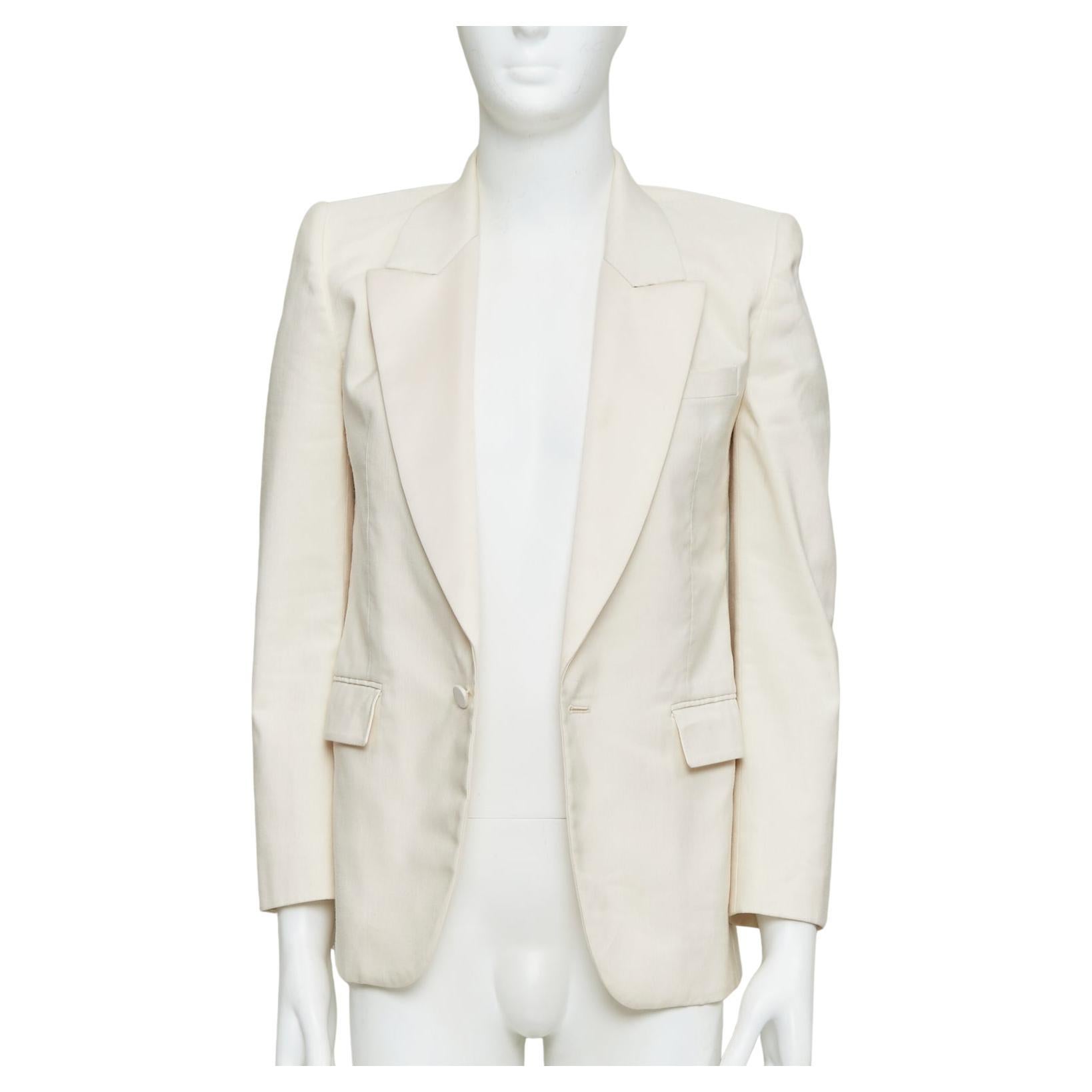 SAINT LAURENT 2023 cream multi silk blend satin lapel tuxedo blazer IT44 XS