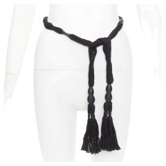 SAINT LAURENT 2023 Passementerie Tassel leather braided rope tassel charm belt