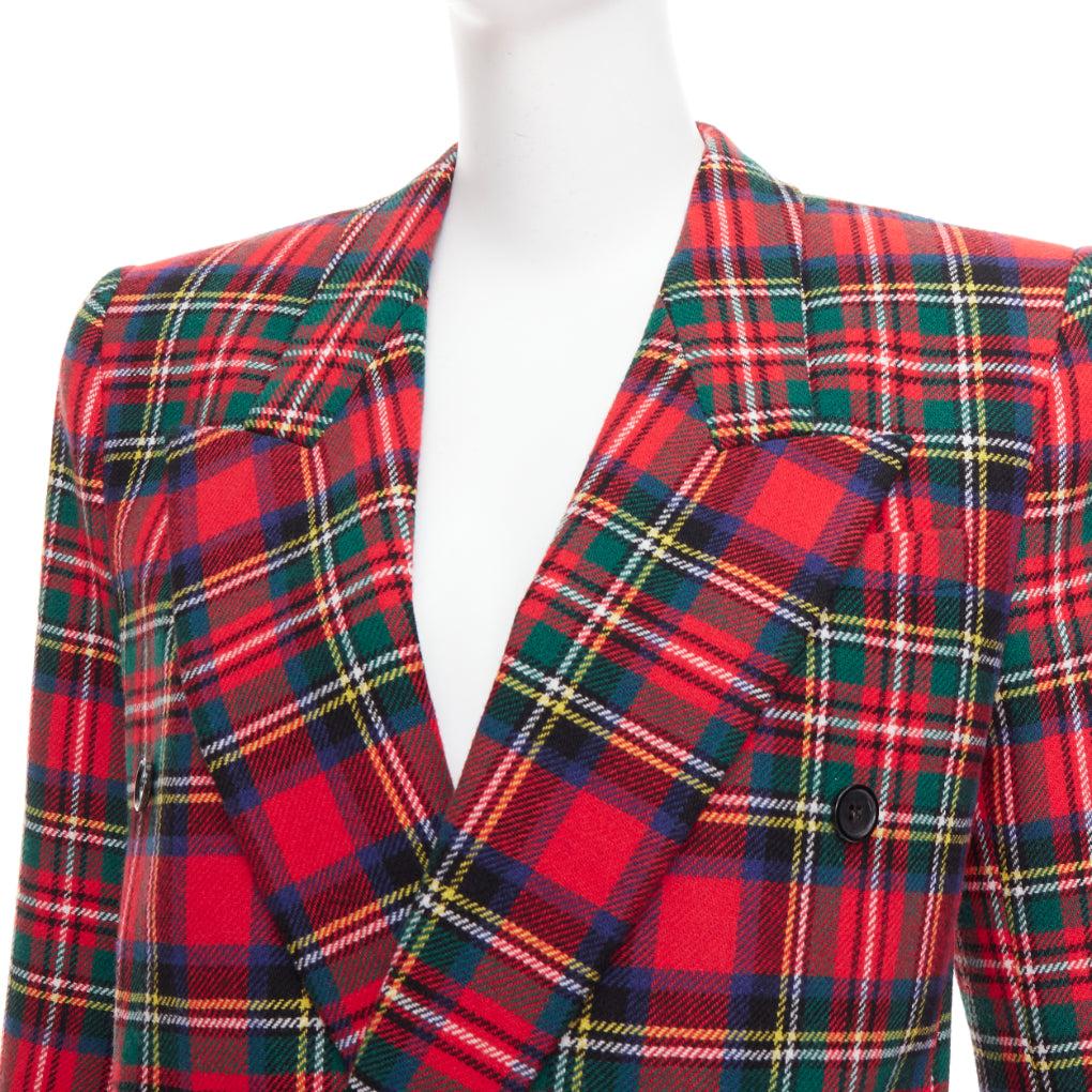 SAINT LAURENT 2023 red scotland plaid wool blend power blazer FR34 XS
Reference: AAWC/A01383
Brand: Saint Laurent
Designer: Anthony Vaccarello
Collection: 2023
Material: Wool, Blend
Color: Red, Green
Pattern: Plaid
Closure: Button
Lining: Black