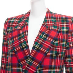 SAINT LAURENT 2023 red scotland plaid wool blend power blazer FR34 XS