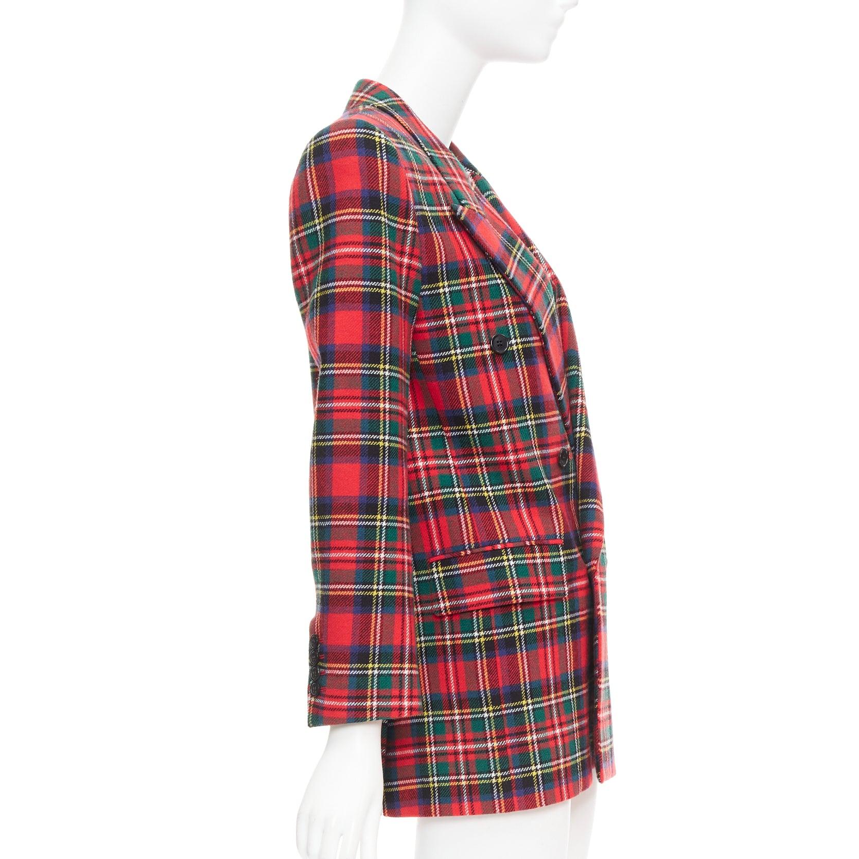 Women's SAINT LAURENT 2023 red scotland plaid wool blend power blazer FR34 XS For Sale
