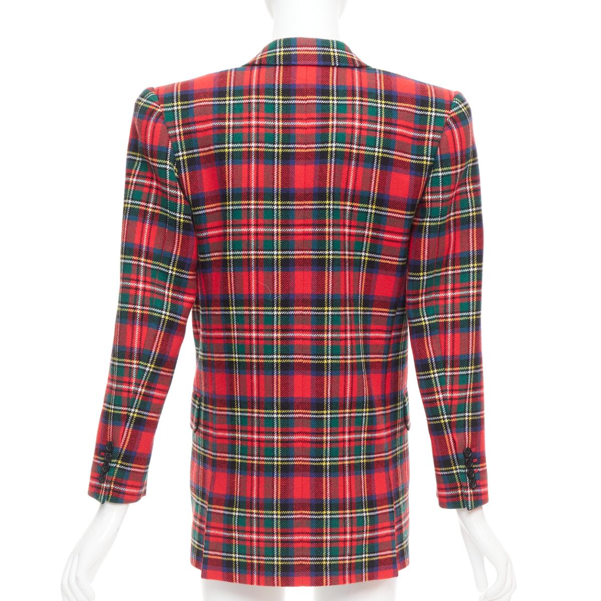 SAINT LAURENT 2023 red scotland plaid wool blend power blazer FR34 XS For Sale 1