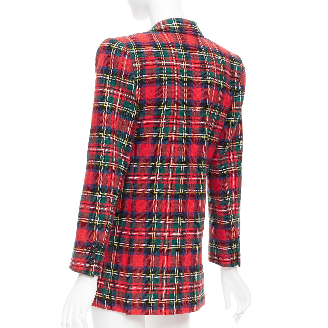 SAINT LAURENT 2023 red scotland plaid wool blend power blazer FR34 XS For Sale 2