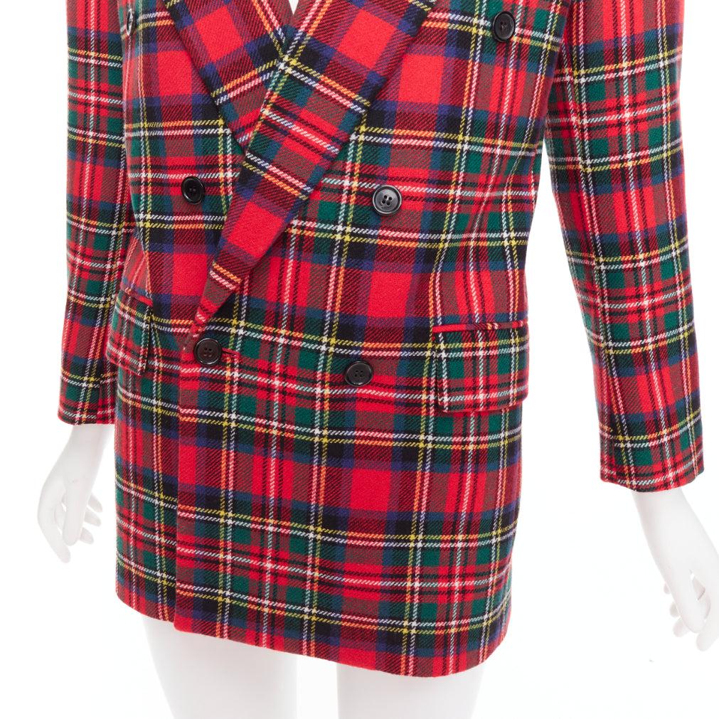SAINT LAURENT 2023 red scotland plaid wool blend power blazer FR34 XS For Sale 3
