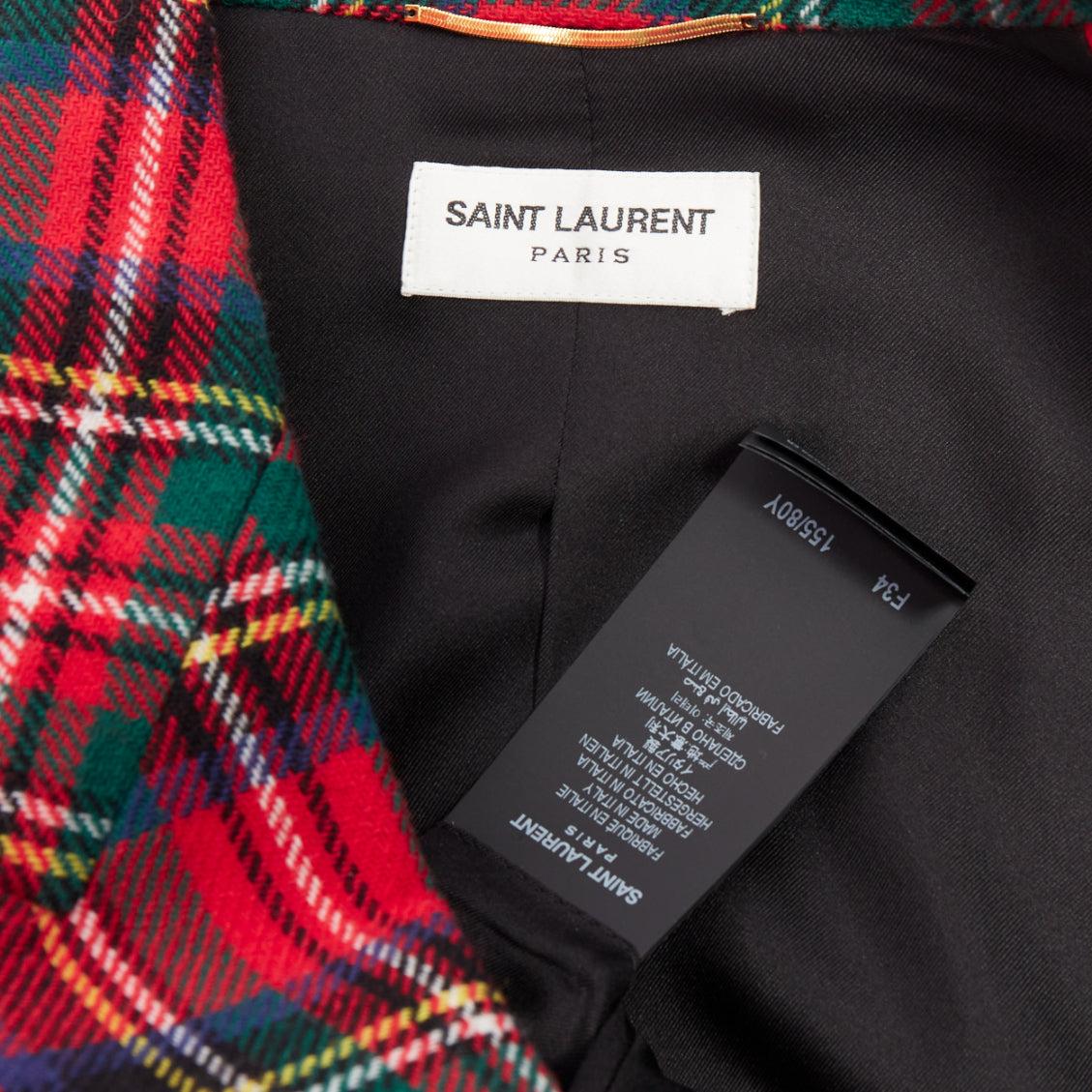 SAINT LAURENT 2023 red scotland plaid wool blend power blazer FR34 XS For Sale 4