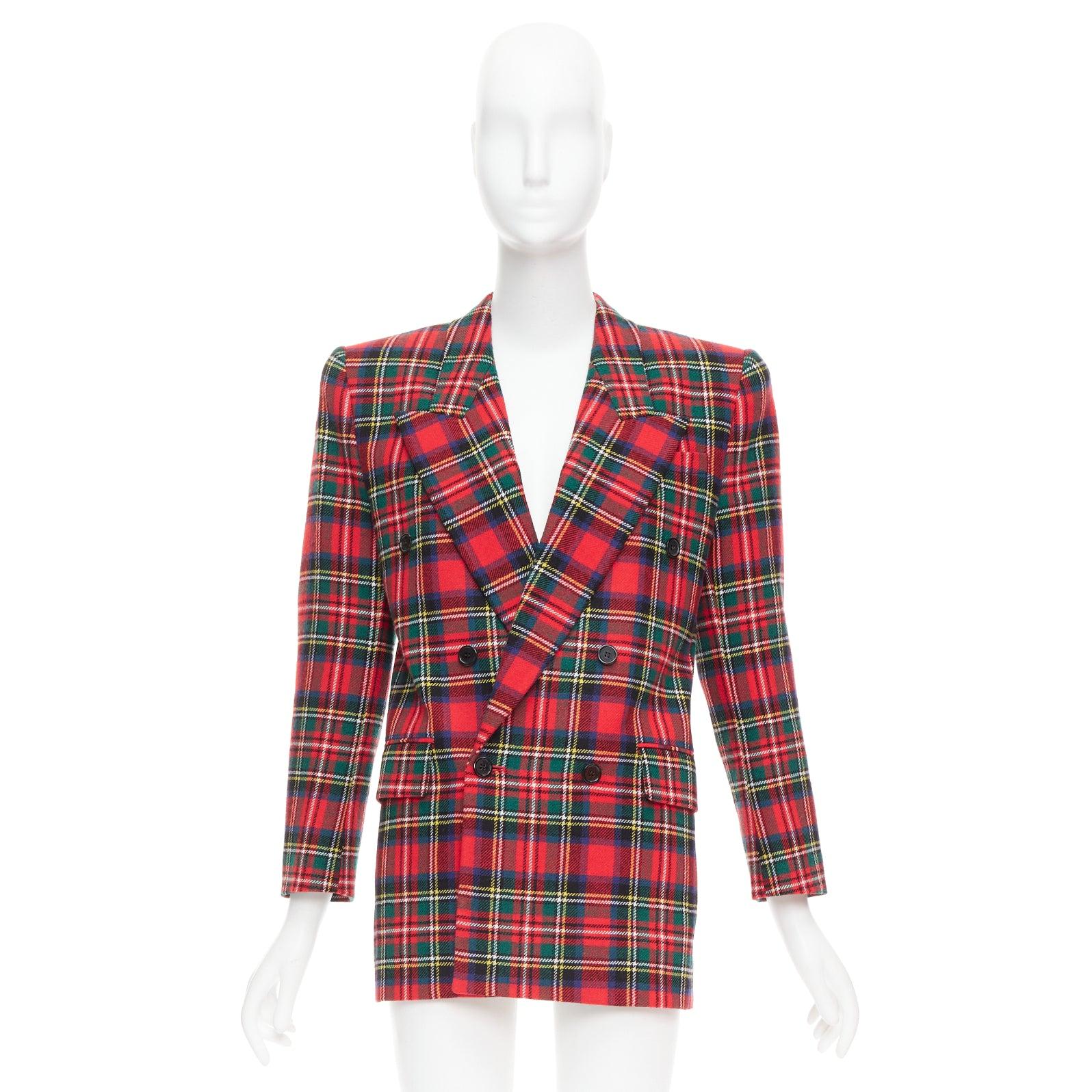 SAINT LAURENT 2023 red scotland plaid wool blend power blazer FR34 XS For Sale 5