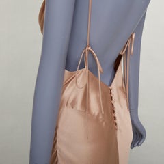 SAINT LAURENT 2023 rose bronze silk satin draped cowl slip dress gown FR40 L
