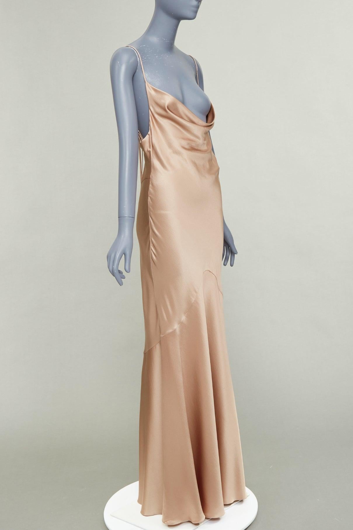 Beige SAINT LAURENT 2023 rose bronze satin de soie robe drapée à capuchon FR40 L en vente