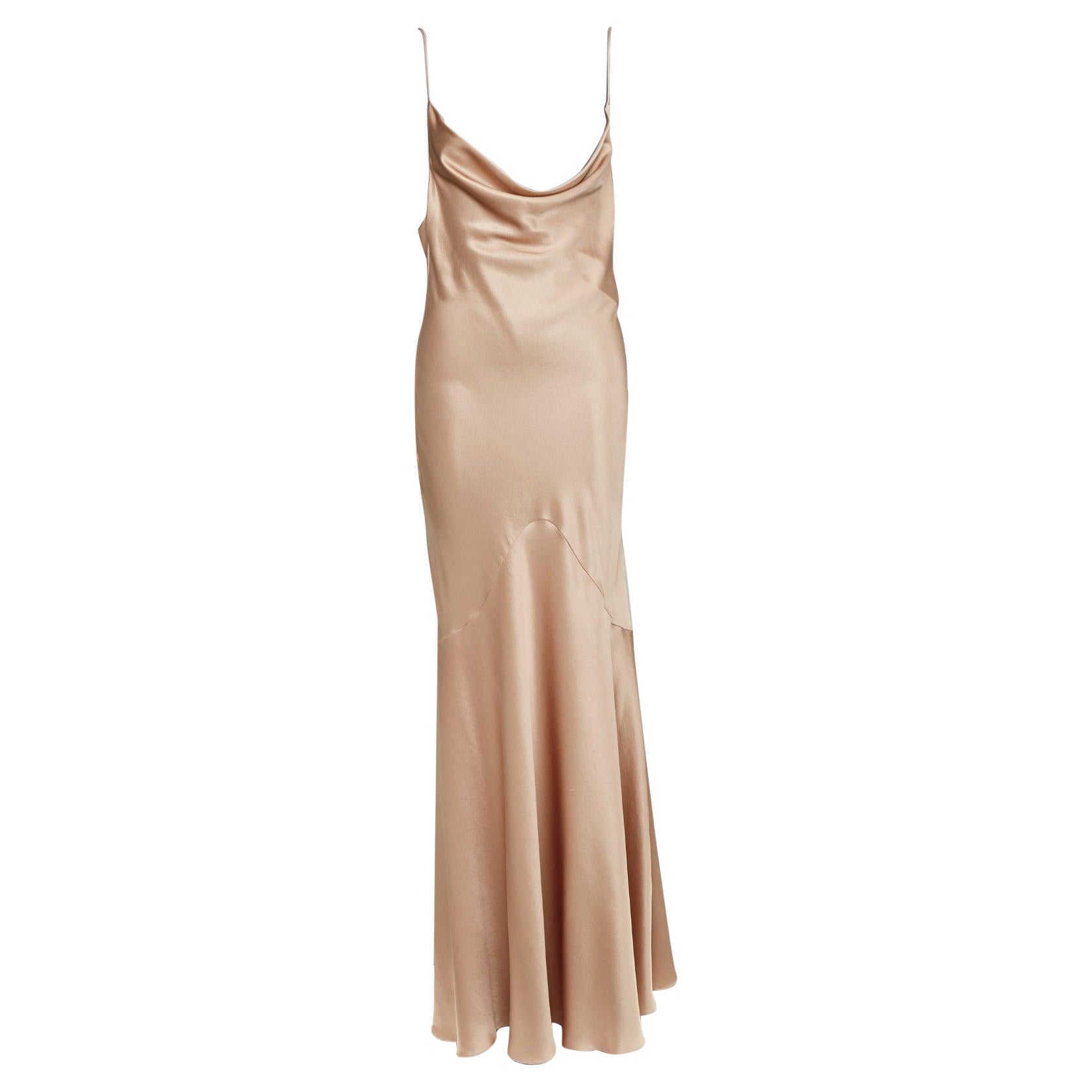 SAINT LAURENT 2023 rose bronze silk satin draped cowl slip dress gown FR40 L