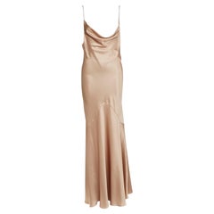 SAINT LAURENT 2023 rose bronze silk satin draped cowl slip dress gown FR40 L