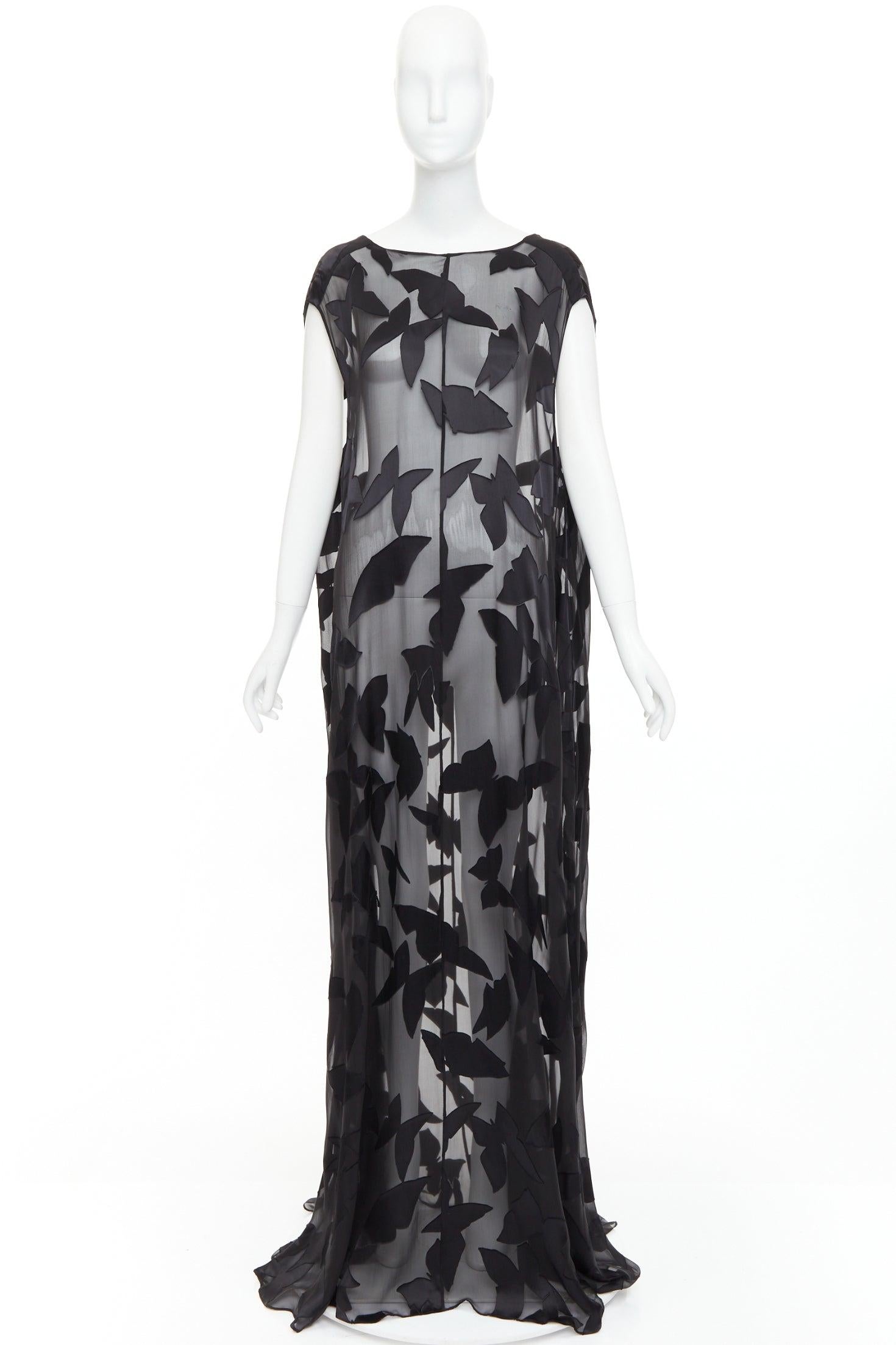 SAINT LAURENT 2023 Runway black butterfly applique sheer maxi dress T2 M im Angebot 7