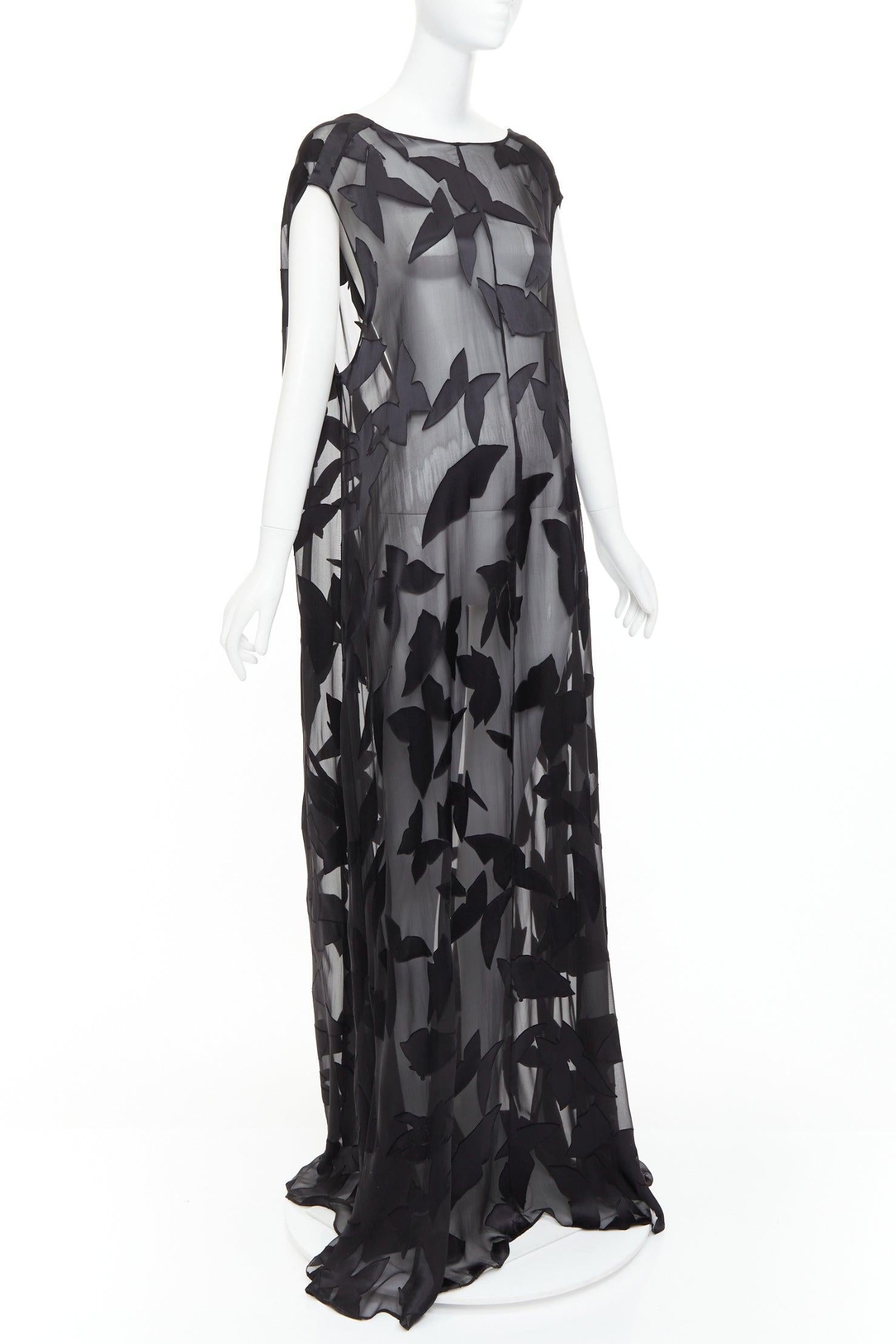 SAINT LAURENT 2023 Runway black butterfly applique sheer maxi dress T2 M (Schwarz) im Angebot
