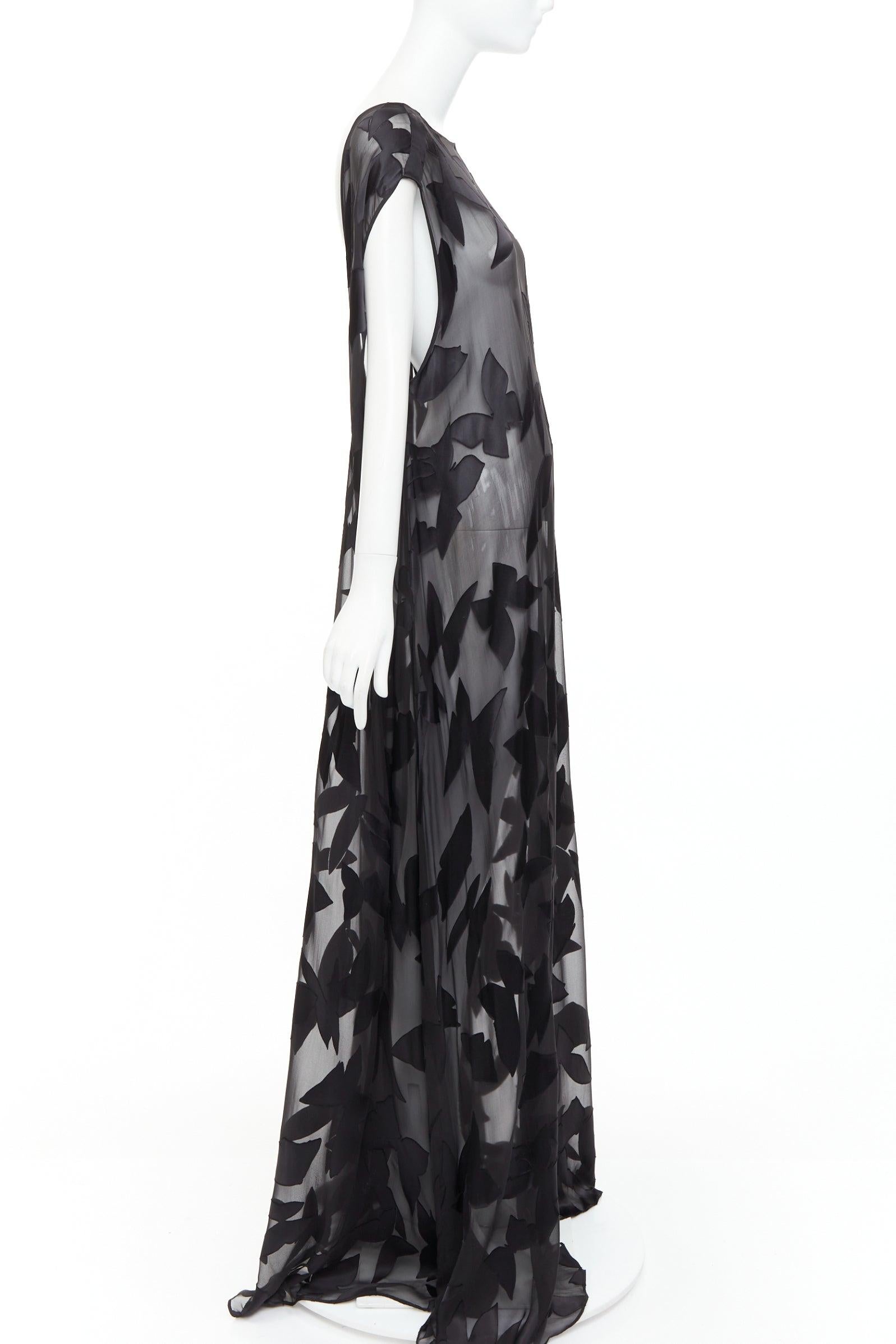 SAINT LAURENT 2023 Runway black butterfly applique sheer maxi dress T2 M Damen im Angebot