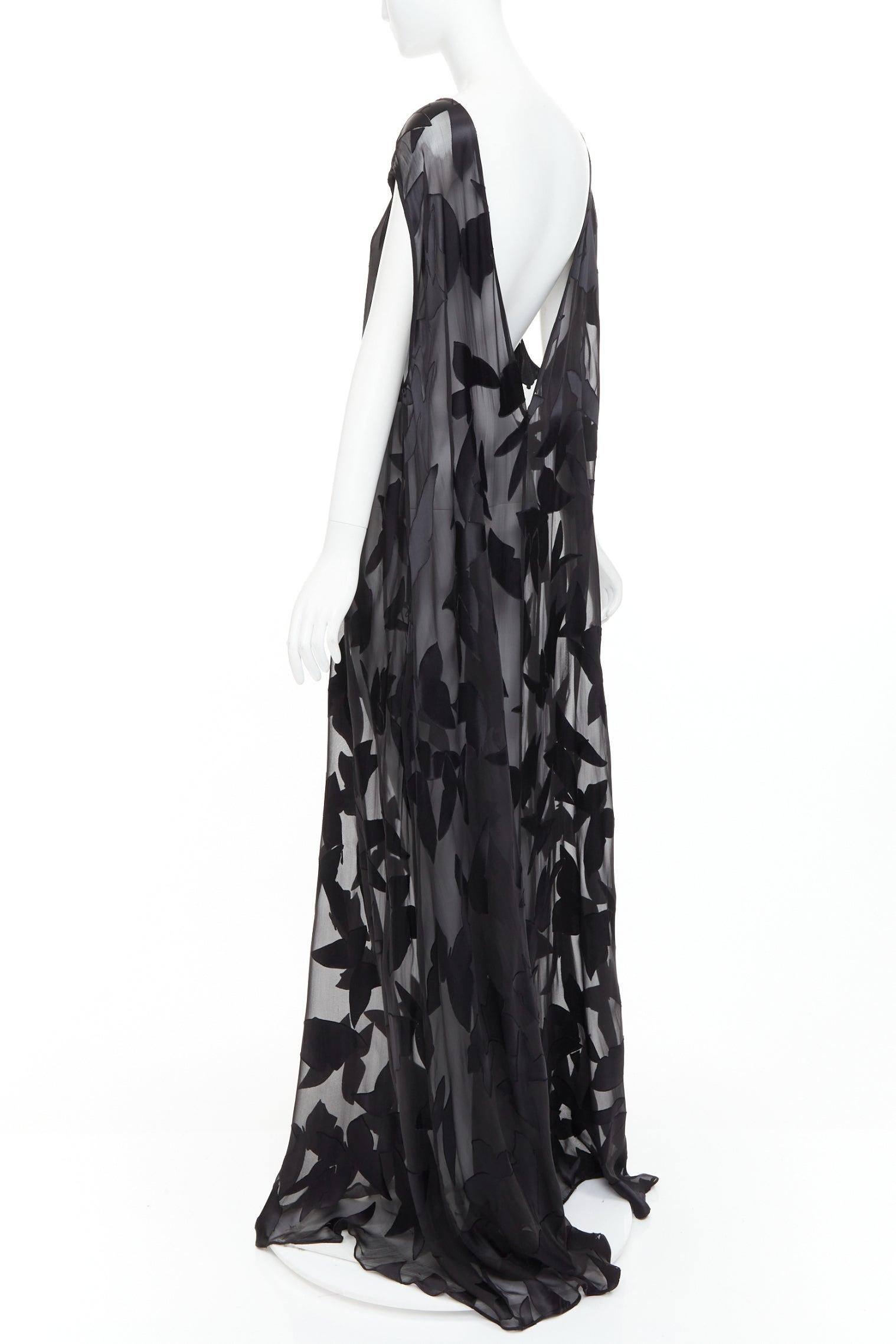 SAINT LAURENT 2023 Runway black butterfly applique sheer maxi dress T2 M im Angebot 2