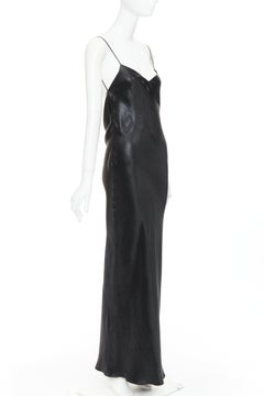 SAINT LAURENT 2023 Runway black iridescent satin plunge cowl back dress FR42 XL