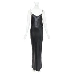 SAINT LAURENT 2023 Runway black iridescent satin plunge cowl back dress FR42 XL